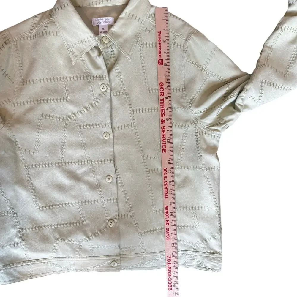 Christopher & Banks Jacket XL Lime Green Faux Suede Patchwork Stitching Lined